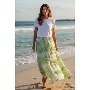 Lilly Pulitzer Nola Maxi Skirt Women's Size Medium Blue Green Lined Beach Adjust